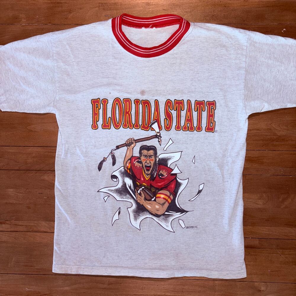 Vintage 90s Florida State Seminoles Break Through T Shirt SZ L FSU Ringer